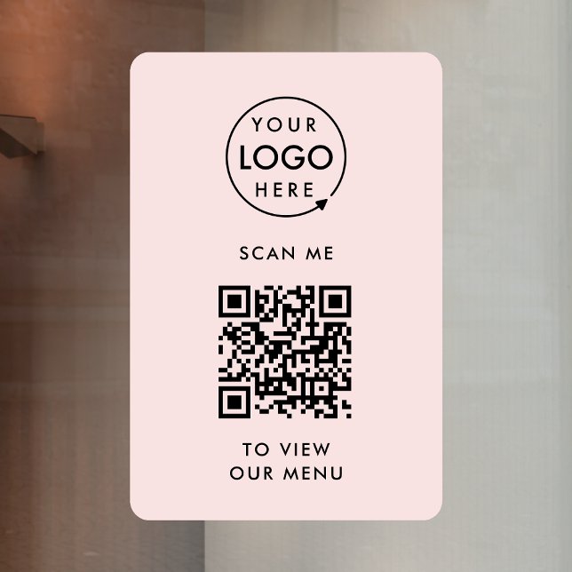 QR Code Menu | Logo Blush Pink Contactless Modern Window Cling (Creator Uploaded)