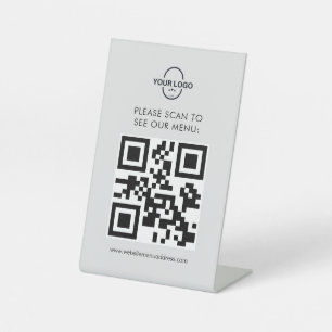 QR Code Menu Logo Contactless Modern Cafe Pedestal Pedestal Sign