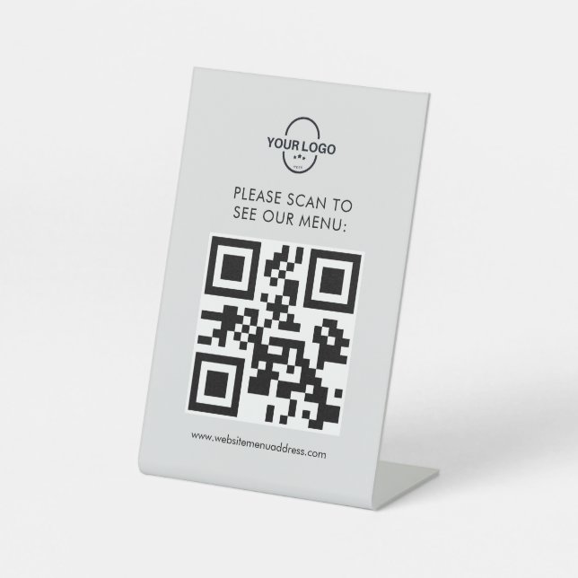 QR Code Menu Logo Contactless Modern Cafe Pedestal Pedestal Sign (Front)