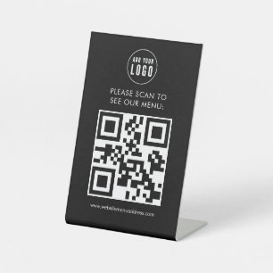 QR Code Menu Logo Contactless Modern Cafe Pedestal Sign