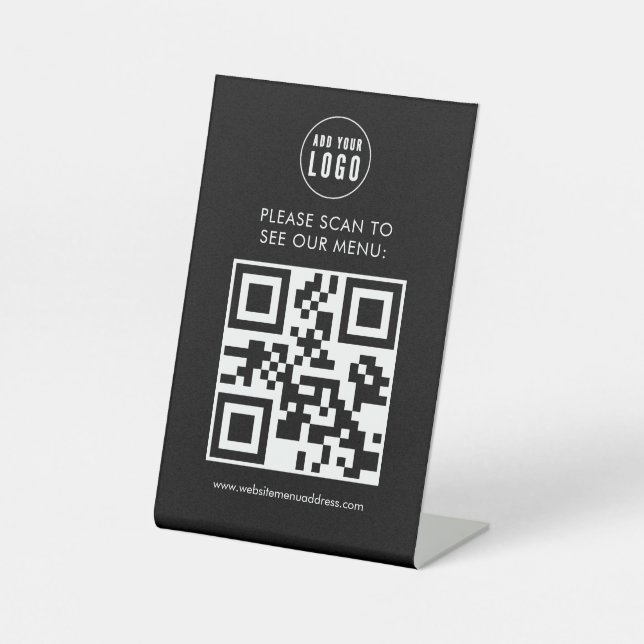 QR Code Menu Logo Contactless Modern Cafe Pedestal Sign (Front)