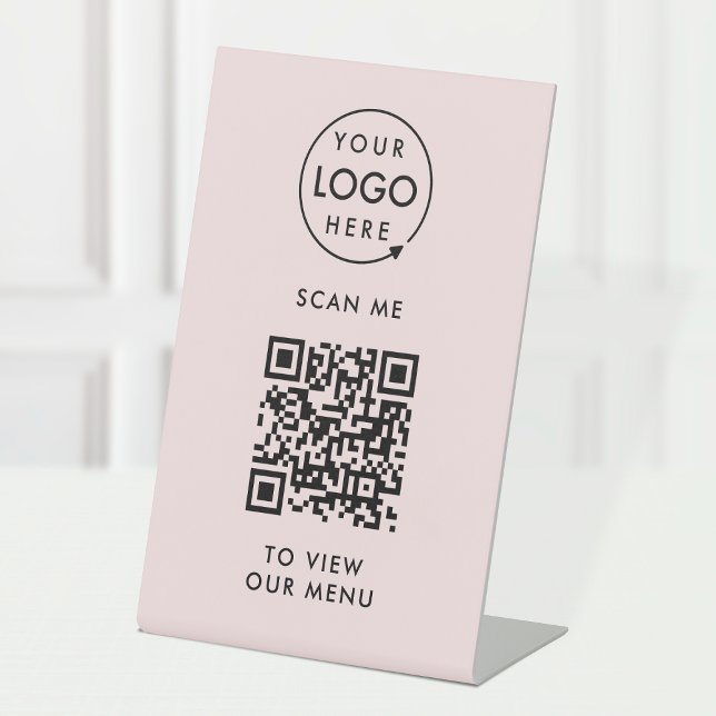 QR Code Menu | Logo Contactless Modern Pink Pedestal Sign (Creator Uploaded)