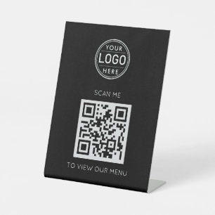 QR Code Menu Logo Modern Black Pedestal Sign