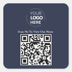 QR Code Menu Logo Navy Blue Contactless Modern Square Sticker