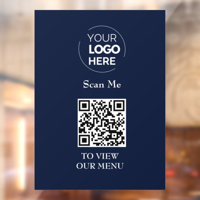 QR Code Menu | Logo Navy Blue Contactless Modern Window Cling (Sheet 2)