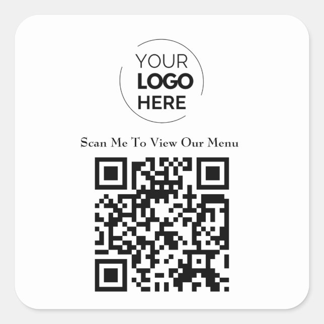 QR Code Menu | Logo White Contactless Modern Square Sticker (Front)