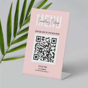 QR Code Menu Pink Business Logo Contactless Pedestal Sign