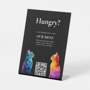 🌈 QR Code Menu Purrfectly Yours: A Rainbow Love Pedestal Sign