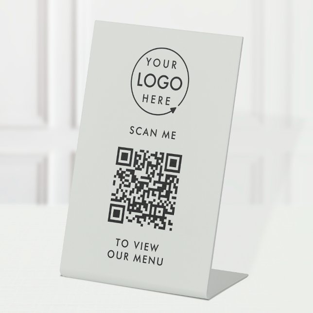 QR Code Menu | Your Logo Grey Contactless Modern Pedestal Sign (Creator Uploaded)