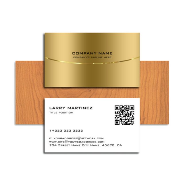 QR Code Metallic Faux Gold and White Business Card (Creator Uploaded)
