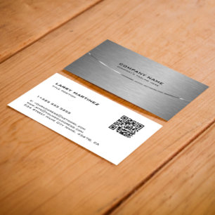 QR Code Metallic Grey and White Business Card