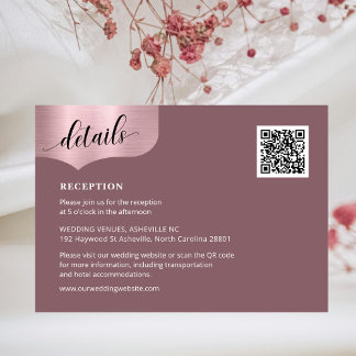 QR Code Metallic Rose Gold Details Pink Wedding Enclosure Card