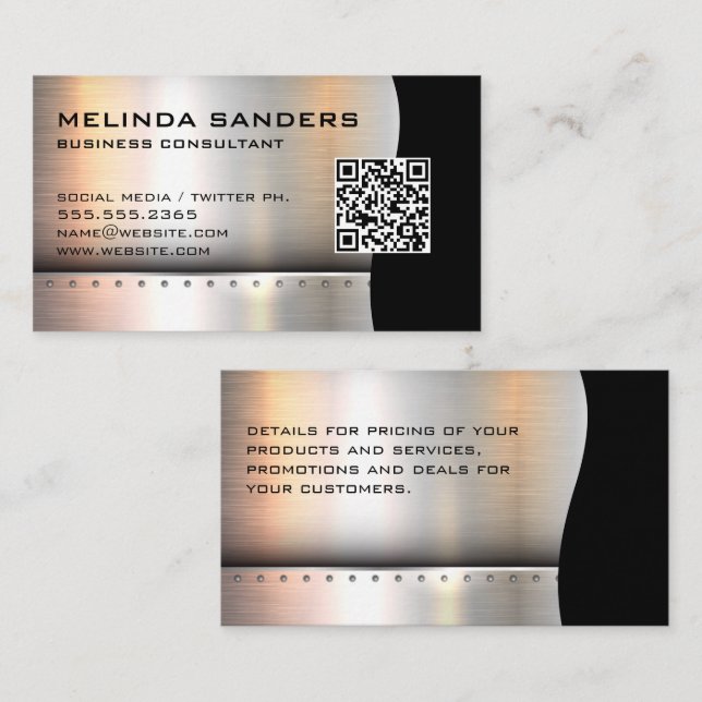 QR Code / Metallic Silver Rivets Business Card (Front/Back)