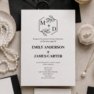 QR Code Minimal Botanical Monogram Wedding Invitation