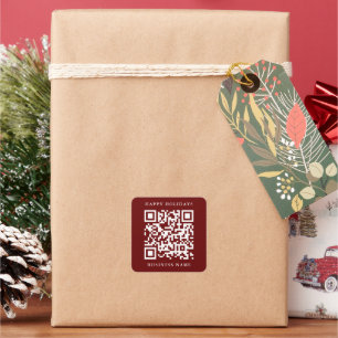 QR Code Minimal Happy Holidays Business Red Square Sticker