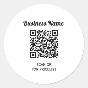 QR Code Minimal Info Black And White Basic Clear Classic Round Sticker