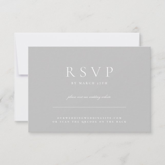 QR CODE Minimal Light Modern Wedding Website RSVP Card (Front)