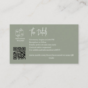 Qr Code Minimal Monogram Wedding Details SageGreen Enclosure Card