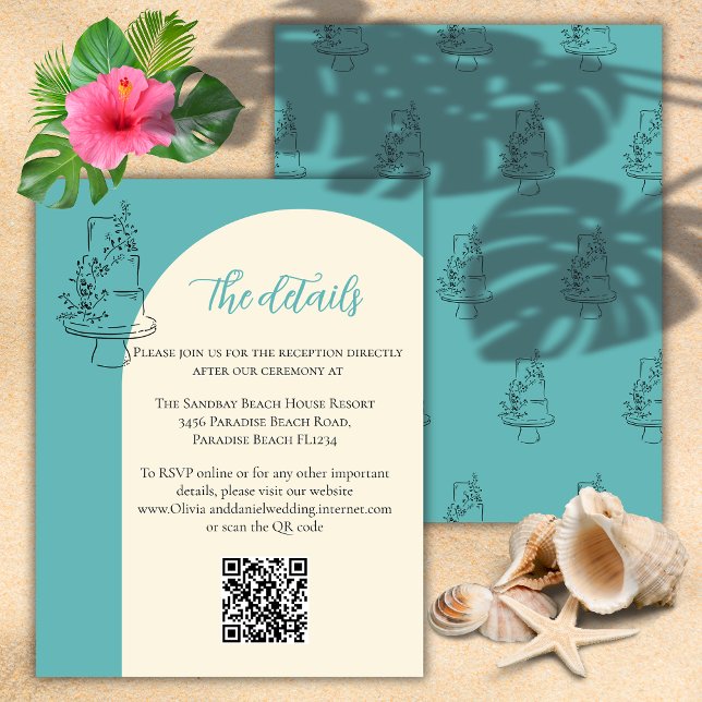 QR Code Minimalist Beach Wedding Details Card (Creator Uploaded)