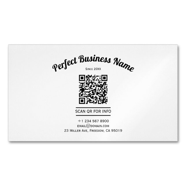 QR Code Minimalist Black And White Simple Clear Magnetic Business Card (Front)