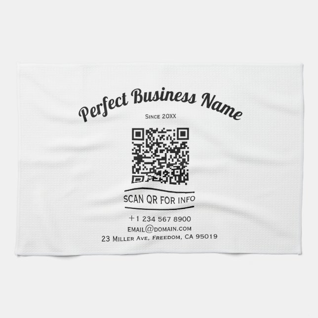 QR Code Minimalist Black And White Simple Clear Tea Towel (Horizontal)