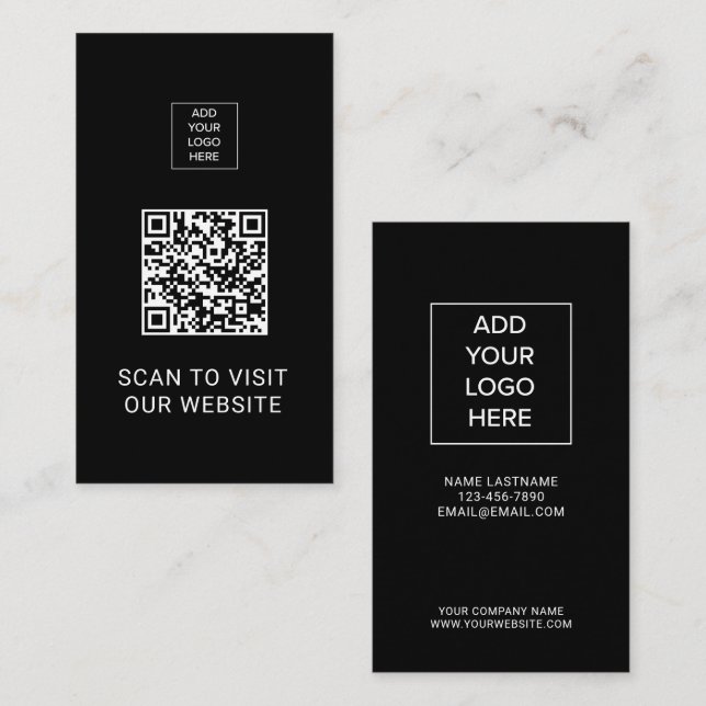 QR Code Minimalist Black Custom Logo Networking Business Card (Front/Back)
