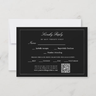 QR Code Minimalist Black Modern Wedding Meals RSVP Card
