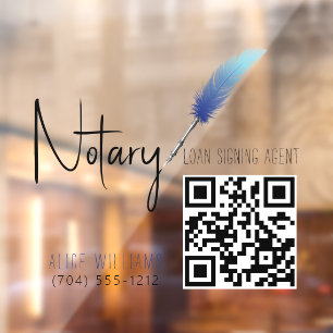 QR Code Minimalist Blue & White Notary Window Cling
