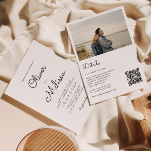 QR code Minimalist Chic Script All in one Wedding Invitation