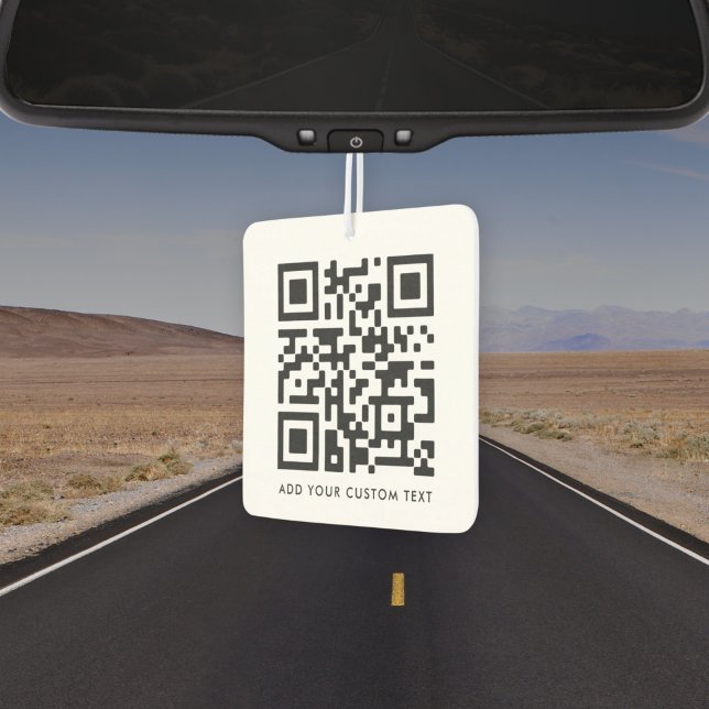 QR Code Minimalist Clean Simple Custom Text Car Air Freshener (Versatile air freshener template with interactive QR code & text for business or personal use.)