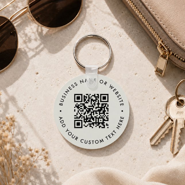 QR Code | Minimalist Clean Simple Gray Budget Key Ring (Interactive editable QR code keychains to promote your business, products or services.)
