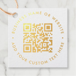 QR Code Minimalist Clean Simple White and Gold Favour Tags
