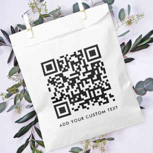 QR Code Minimalist Clean Simple White Custom Text Favour Bags