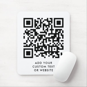 QR Code Minimalist Clean Simple White Custom Text Mouse Mat