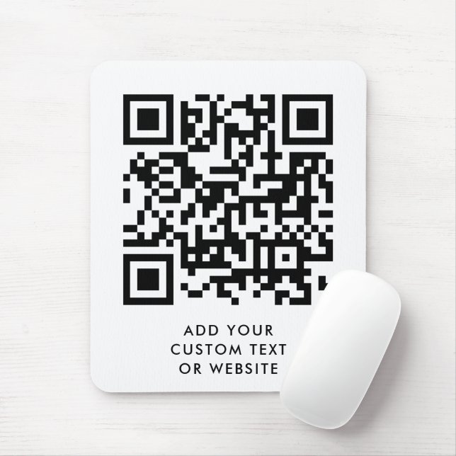 QR Code Minimalist Clean Simple White Custom Text  Mouse Mat (With Mouse)