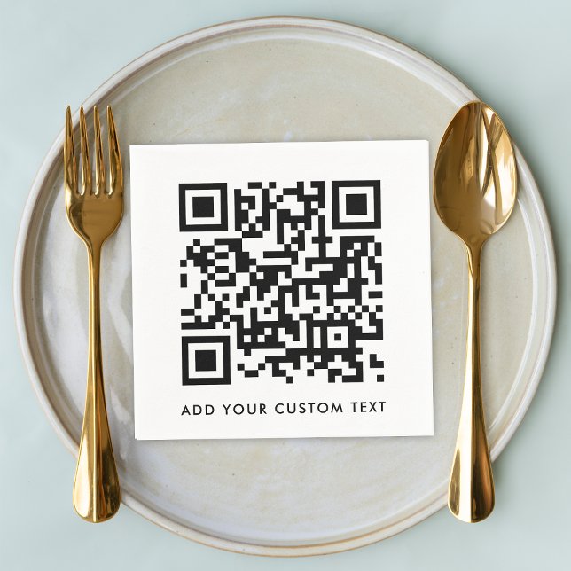 QR Code Minimalist Clean Simple White Custom Text Napkin (Creator Uploaded)