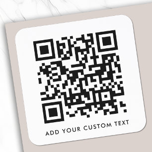 QR Code Minimalist Clean Simple White Custom Text  Square Sticker