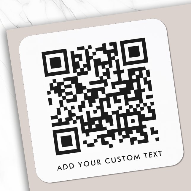 QR Code Minimalist Clean Simple White Custom Text  Square Sticker (Custom QR code stickers for your small business)