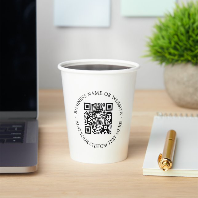 QR Code | Minimalist Clean Simple White Scan Me Paper Cups (Insitu)