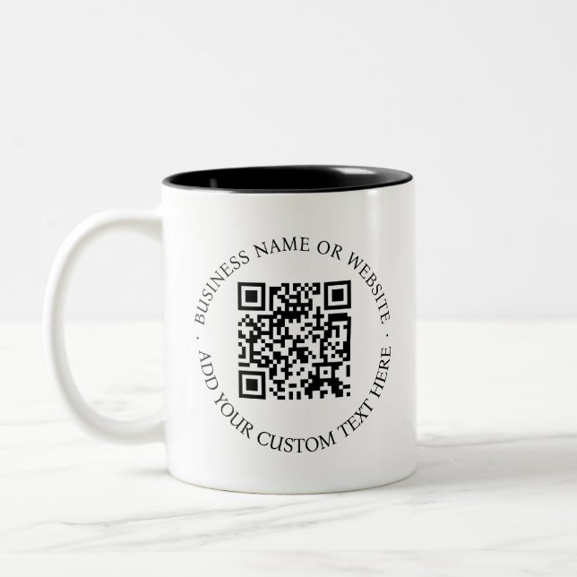 QR Code | Minimalist Clean Simple White Scan Me Two-Tone Coffee Mug (Left)