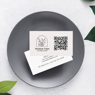 QR Code Minimalist  Cleaning Services Custom Logo Business Card