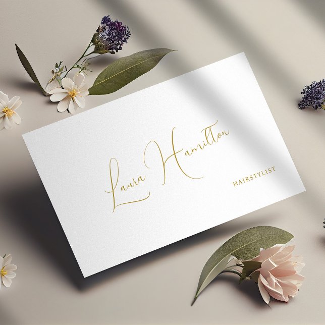 QR code minimalist elegant name gold script  Business Card (Creator Uploaded)