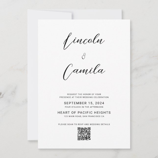 QR Code | Minimalist Elegant Script Budget Wedding Invitation (Front)