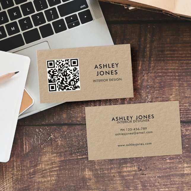 QR Code Minimalist Modern Kraft Business Card (Creator Uploaded)