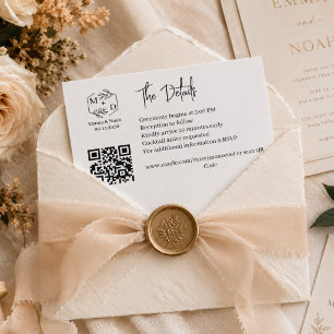 Qr Code Minimalist Monogram Wedding Details  Enclosure Card