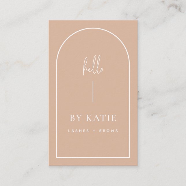 QR Code Minimalist Pink Blush Arch Beautician Business Card (Front)