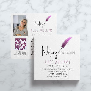 QR Code Minimalist Pink & White Notary Photo Square Business Card