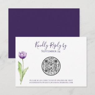 QR Code Minimalist Purple Tulip Wedding RSVP