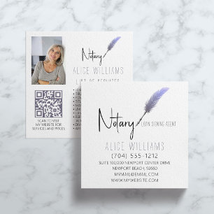 QR Code Minimalist Purple & White Notary Photo Square Business Card