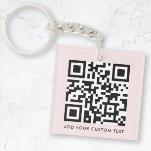 QR Code Minimalist Simple Blush Pink Custom Text  Key Ring
